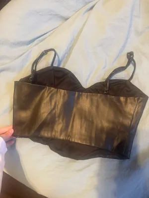 Zara black faux leather corset top thumbnail 4