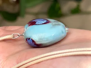 Handmade chunky large heart ceramic bead cute fairy boho whimsy necklace🩵 thumbnail 7