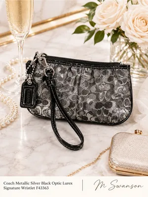Coach Metallic Silver Black Optic Lurex Wristlet F43363 thumbnail 2