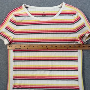 T by TALBOTS Women's M Striped Rib-Knit Short Sleeve T-Shirt Top White Red thumbnail 5