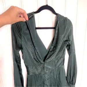 Storia Emerald Green Jacquard V-Neck Ruffle Mini Dress Small 857 thumbnail 8