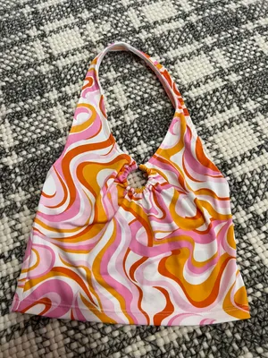 H&M Pink Orange White Patterned Retro Halter Crop Top thumbnail 3