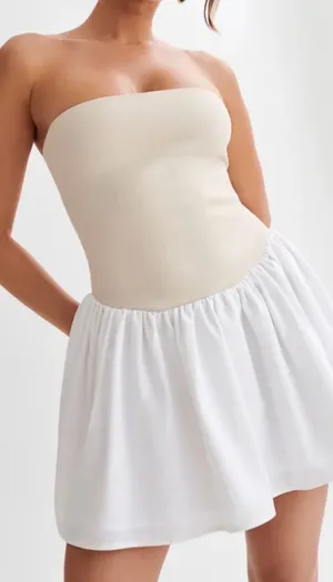 🌸Meshki Nude And White Strapless Mini Dress Size Xxl🌸 thumbnail 1