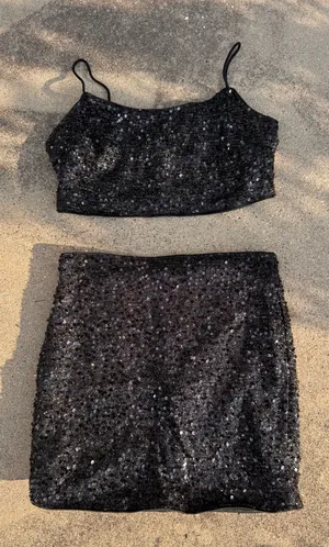 Shein Matching Set Top & Shorts Black Sparkly thumbnail 1