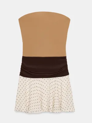 Zara Brown and White Polka Dot Mini Dress thumbnail 4