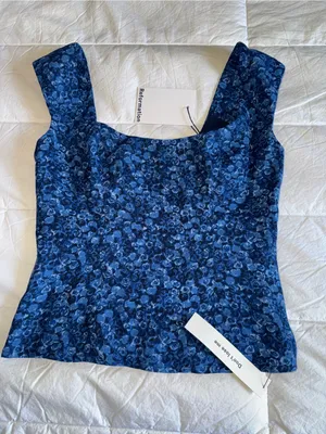 Reformation Blue Floral Square-Neck Crop Top thumbnail 3