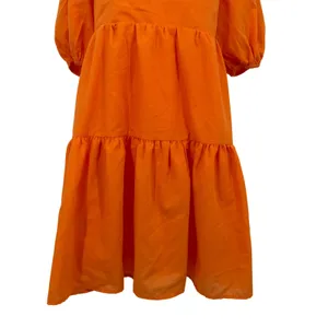 OWNGIGI Mini Dress Women XL Orange Excellent Tiered Puff Sleeve Tie Back Cotton thumbnail 3