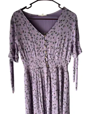Reborn J Large Purple Floral Cottage Smocked Babydoll Midi‎ Dress Kentucky Derby thumbnail 1