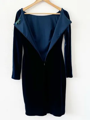 Lauren Ralph Lauren Navy Blue Velvet Ruched Cocktail Dress thumbnail 9