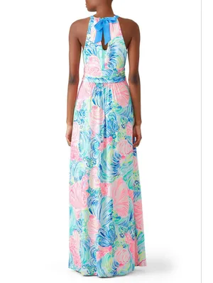 NWT Lilly Pulitzer Martina Maxi in Beach Please Tie Halter Neck Jersey Dress S thumbnail 3