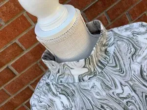 Zara Top Size S Long sleeved Khaki Green Cream Marble Print Mock/turtle Neck thumbnail 3