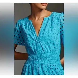 NWT Anthropologie The somerset‎ Maxi Dress: Eyelet Edition Blue Size XS thumbnail 10