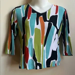 Jess and Jane Abstract Multicolor V-Neck Women's Blouse thumbnail 1