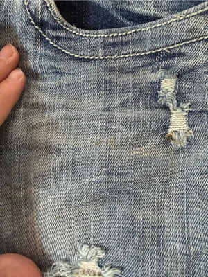 Machine distressed crystal embellished low rise denim jeans thumbnail 16