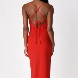 NWT M Lulu's Romantic Thought Red Cowl Neck Lace Up Maxi‎ Dress thumbnail 5