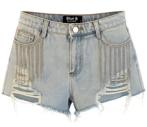 Blue B Rhinestone Fringe Distressed Denim Jean Shorts Women’s Size Large thumbnail 1