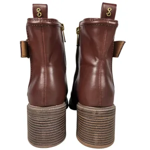 Sam & Libby Natalia Brown Faux Leather Buckle Stacked Heel Ankle Boots 9.5M thumbnail 3