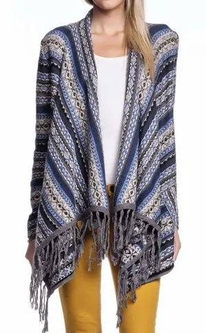 Velvet Graham‎ Spencer wool aztec southwestern fringe sweater cardigan western M thumbnail 1