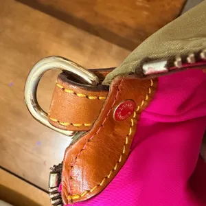 Dooney & Bourke Nylon Satchel Bag Khaki Tan Leather Trim Pockets Hot Pink‎ thumbnail 9