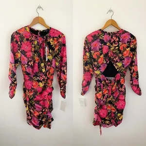 For Love & Lemons Dakota Long‎ Sleeve Ruched Floral Mini Dress Small NWT thumbnail 4