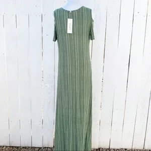Exist Maxi Dress Large‎ Olive Green Cold Shoulder Striped Knit LMD8359 thumbnail 3