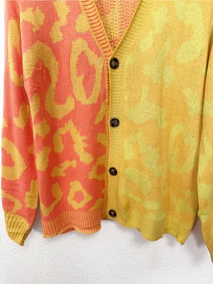 Miss Sparkling Colorblock Leopard Animal Print Oversized Cardigan Sweater Orange thumbnail 4
