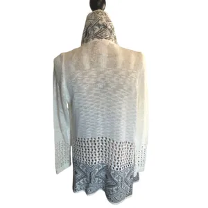 P.O.O.F! Women's Cardigan Sweater, Size L White Gray thumbnail 3