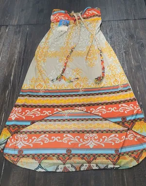 Source Unknown Strapless Boho Print Summer Dress Women’s Size Large Orange Multi thumbnail 1