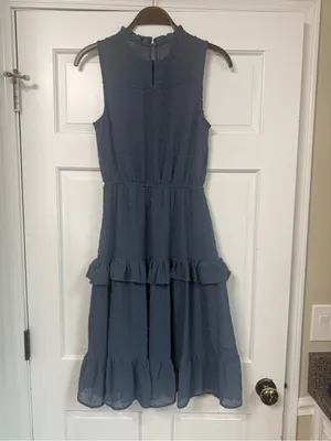 Sleeveless Ruffle Tiered Midi Dress in Slate Blue thumbnail 3