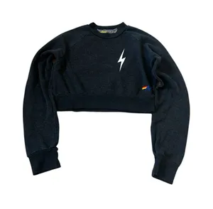 Aviator Nation Bolt Logo Classic Cropped Crew Sweatshirt Gray White Casual Beach thumbnail 1