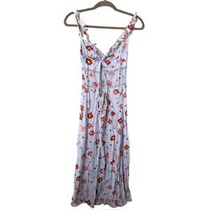 ZARA Floral Open Back Linen‎ Blend Midi Dress Sz Small thumbnail 5