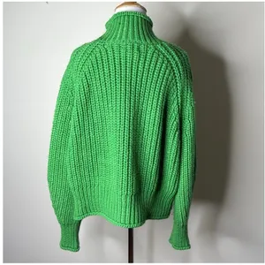 H&M Green Chunky Knit Mock Neck Sweater thumbnail 7