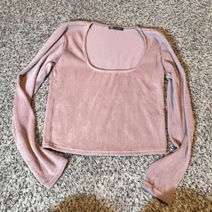ZARA Ribbed Scoop Neck Long Sleeve Crop Top Dusty‎ Rose Size M thumbnail 1