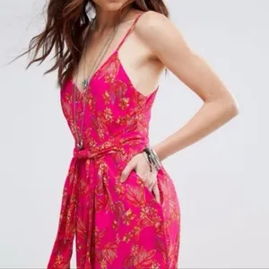 Free People Vibrant Pink Floral Jumpsuit Size 2 100% Viscose thumbnail 2