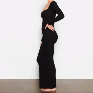 Skims Soft Lounge‎ Long Sleeve Ribbed Maxi Dress Onyx Black Small thumbnail 3