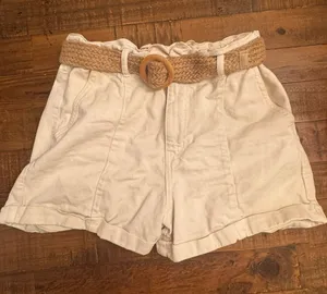 ZARA High-Waist Shorts with Woven Tan Belt thumbnail 1