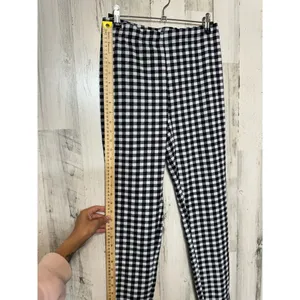 SHEIN Gingham Plaid Split Hem Skinny Leggings Womens S Black White High Rise thumbnail 5