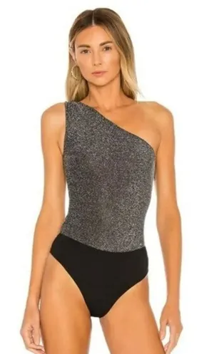 Revolve Lovers + Friends Silver Shimmer One Shoulder Bodysuit Size S thumbnail 1