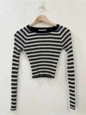 For Love and Lemons Knitz Cropped Striped Sweater Size Small thumbnail 3