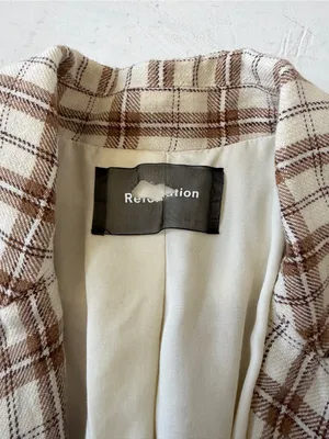 Reformation Verano Cream Plaid Linen Blazer Size XS thumbnail 6
