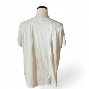 POL Short Sleeve V Neck Button Up Oversized Henley Tee Shirt White Ribbed Size S thumbnail 2