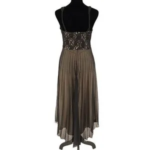 Vintage Roulette Lace Accordion Pleated Semi Sheer Lined Dress Black Size Medium thumbnail 5