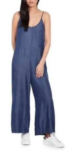 JUST Female Size S Lewis Jumpsuit Wide Leg Chambray Blue Denim Light Tencel thumbnail 1