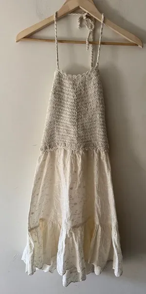 ASOS‎ Cream Crochet Halter Mini Beachy Mini Dress Eyelet Details thumbnail 1