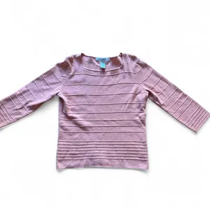 Vintage Geoffrey Beene Pink Striped Cotton 3/4 Sleeve Sweater Pastel Size M thumbnail 3