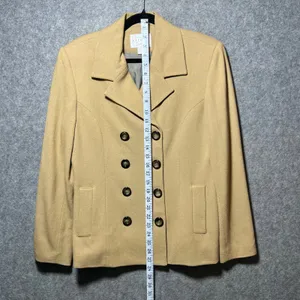 Express Vintage‎ 90s 3 Piece Suit Set 9/10 Camel Tan Wool Blend Blazer Pant Skirt Lined thumbnail 3
