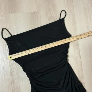 Y2K Ruby Black Glitter Ruched Spaghetti Strap Maxi Dress Women's M‎ Gothic Glam thumbnail 3
