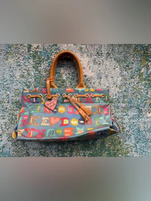 Vintage Y2K Dooney & Bourke blue Doodle graffiti hand bag thumbnail 8