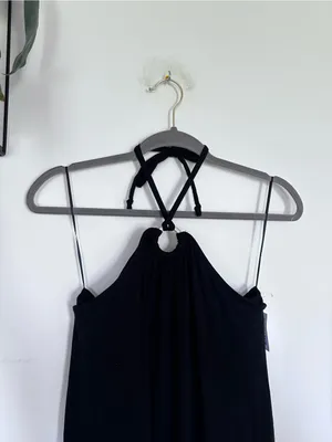 NWT Old Navy Black Halter Tie Neck Cotton Midi Dress Size Large Tall thumbnail 3