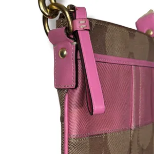 Coach Signature Stripe Swingpack Crossbody Bag Pink Tan Y2K Small Purse thumbnail 8